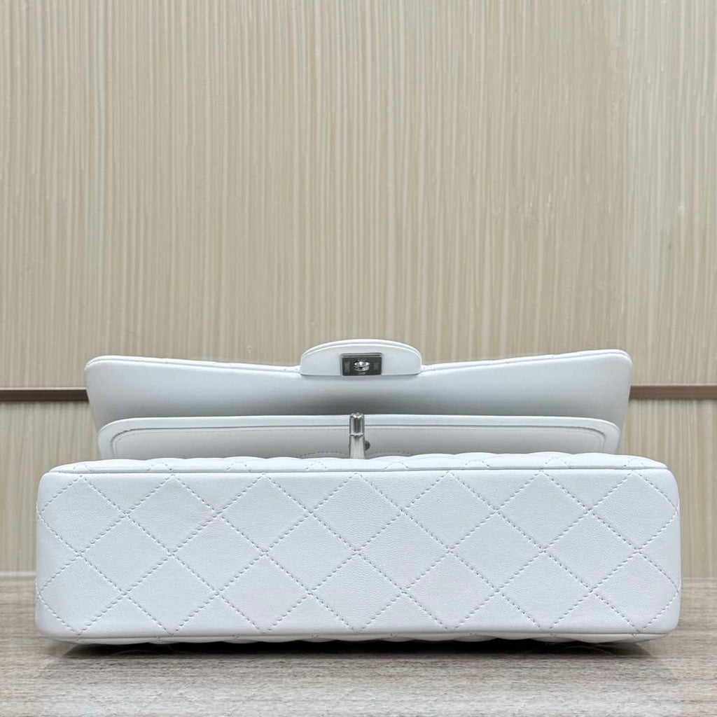Chanel A01112 Flap Classic 11.12 Handbag Haas Lambskin & Gold-Tone Metal White