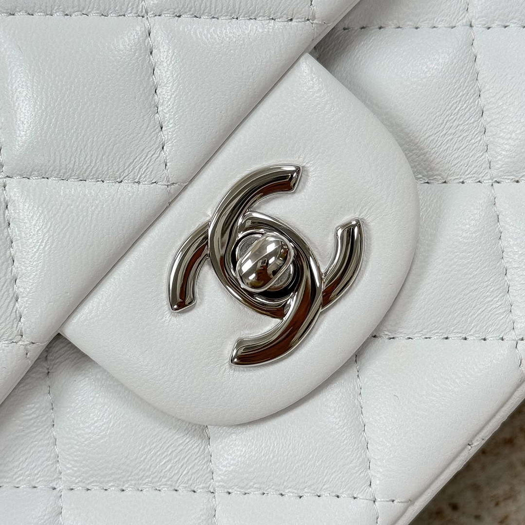 Chanel A01112 Flap Classic 11.12 Handbag Haas Lambskin & Gold-Tone Metal White