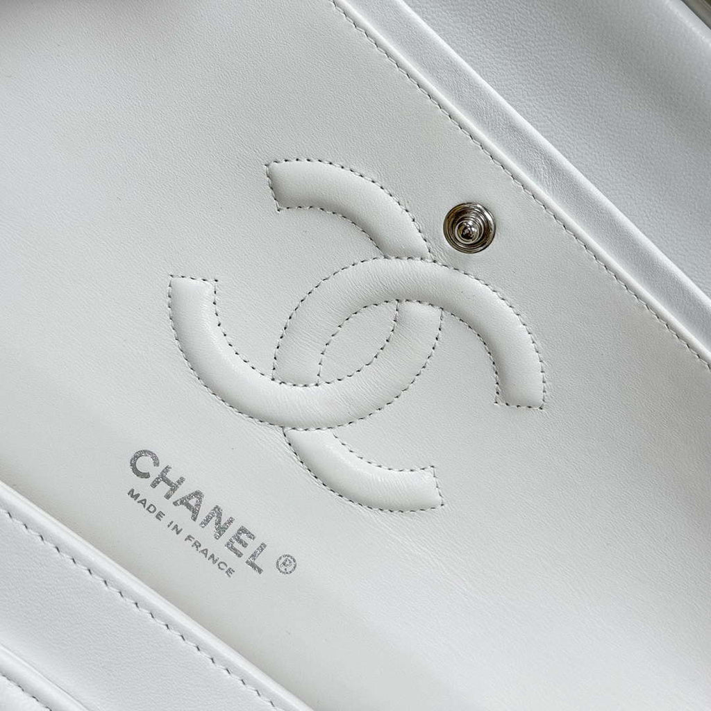 Chanel A01112 Flap Classic 11.12 Handbag Haas Lambskin & Gold-Tone Metal White