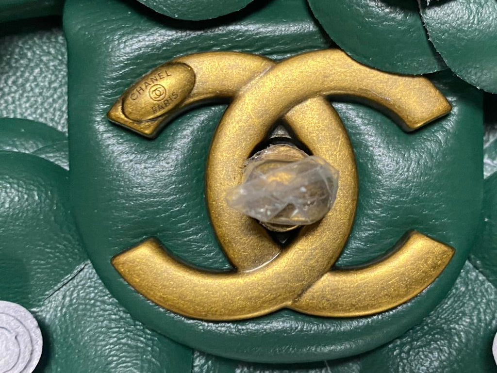 Chanel A01112 Flap Classic 11.12 Handbag Lambskin Camellia Series Green