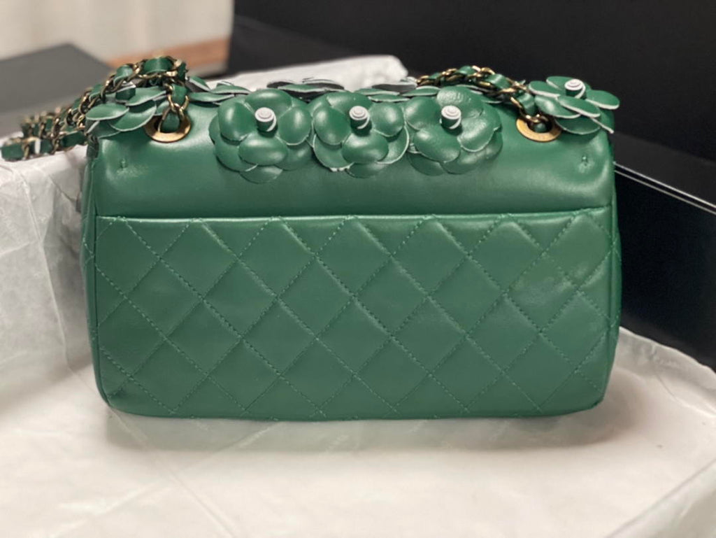 Chanel A01112 Flap Classic 11.12 Handbag Lambskin Camellia Series Green