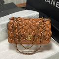 Chanel A01112 Flap Classic 11.12 Handbag Lambskin Camellia Series Brown - Default Title - View 1