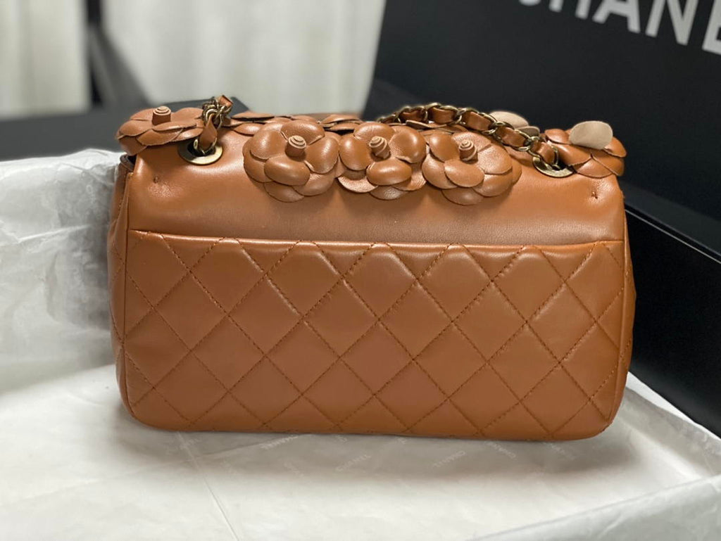 Chanel A01112 Flap Classic 11.12 Handbag Lambskin Camellia Series Brown