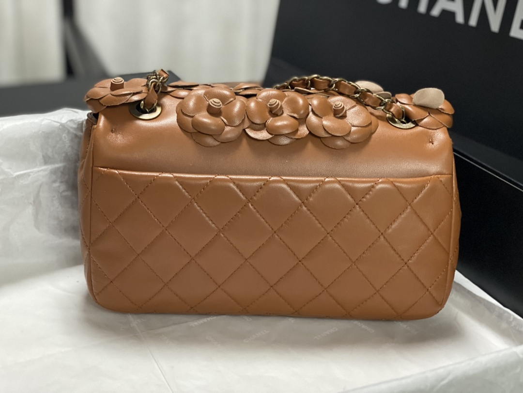 Chanel A01112 Flap Classic 11.12 Handbag Lambskin Camellia Series Brown - Default Title - View 4