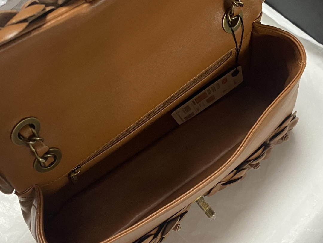 Chanel A01112 Flap Classic 11.12 Handbag Lambskin Camellia Series Brown - Default Title - View 7