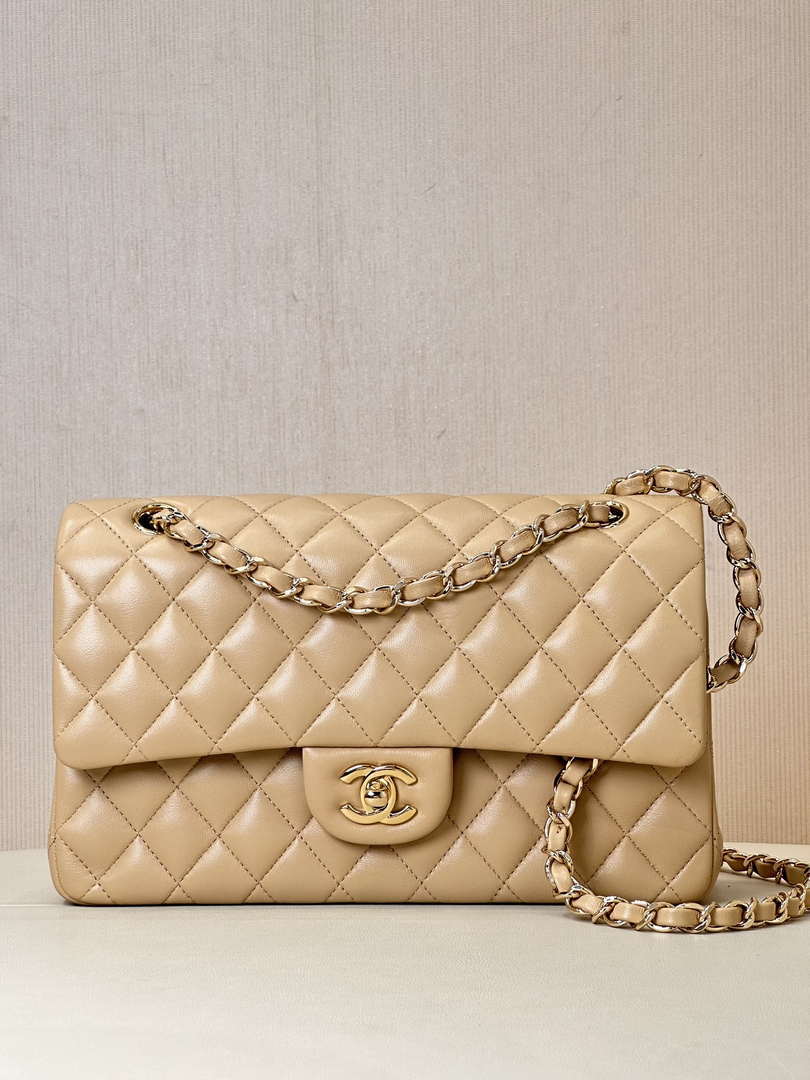 Chanel A01112 Flap Classic 11.12 Handbag Lambskin & Gold-Tone Metal Apricot