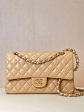 Chanel A01112 Flap Classic 11.12 Handbag Lambskin & Gold-Tone Metal Apricot