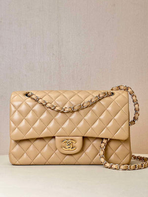 Chanel A01112 Flap Classic 11.12 Handbag Lambskin & Gold-Tone Metal Apricot - Default Title - View 1