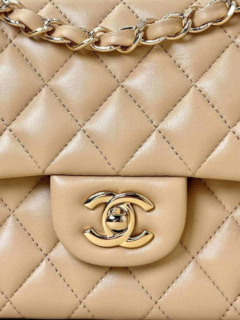Chanel A01112 Flap Classic 11.12 Handbag Lambskin & Gold-Tone Metal Apricot