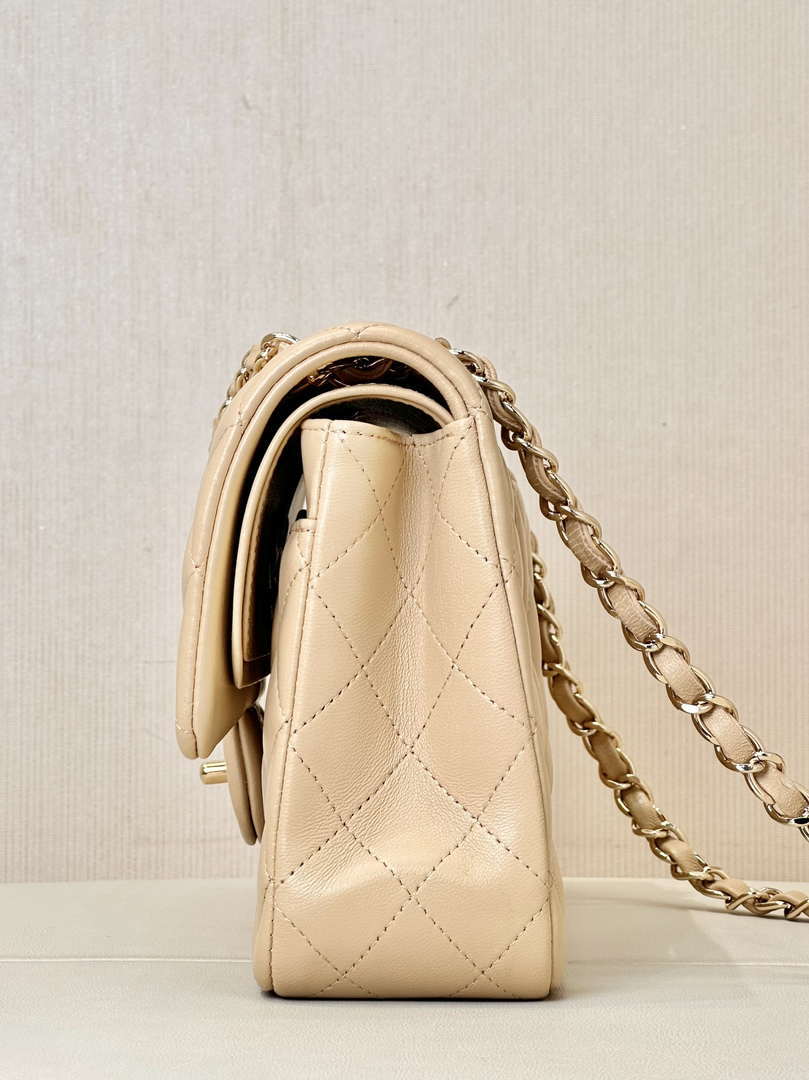 Chanel A01112 Flap Classic 11.12 Handbag Lambskin & Gold-Tone Metal Apricot - Default Title - View 6