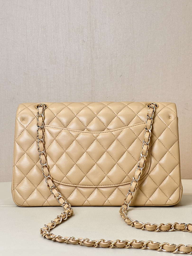 Chanel A01112 Flap Classic 11.12 Handbag Lambskin & Gold-Tone Metal Apricot