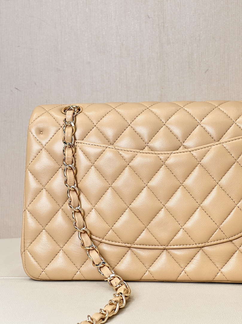 Chanel A01112 Flap Classic 11.12 Handbag Lambskin & Gold-Tone Metal Apricot