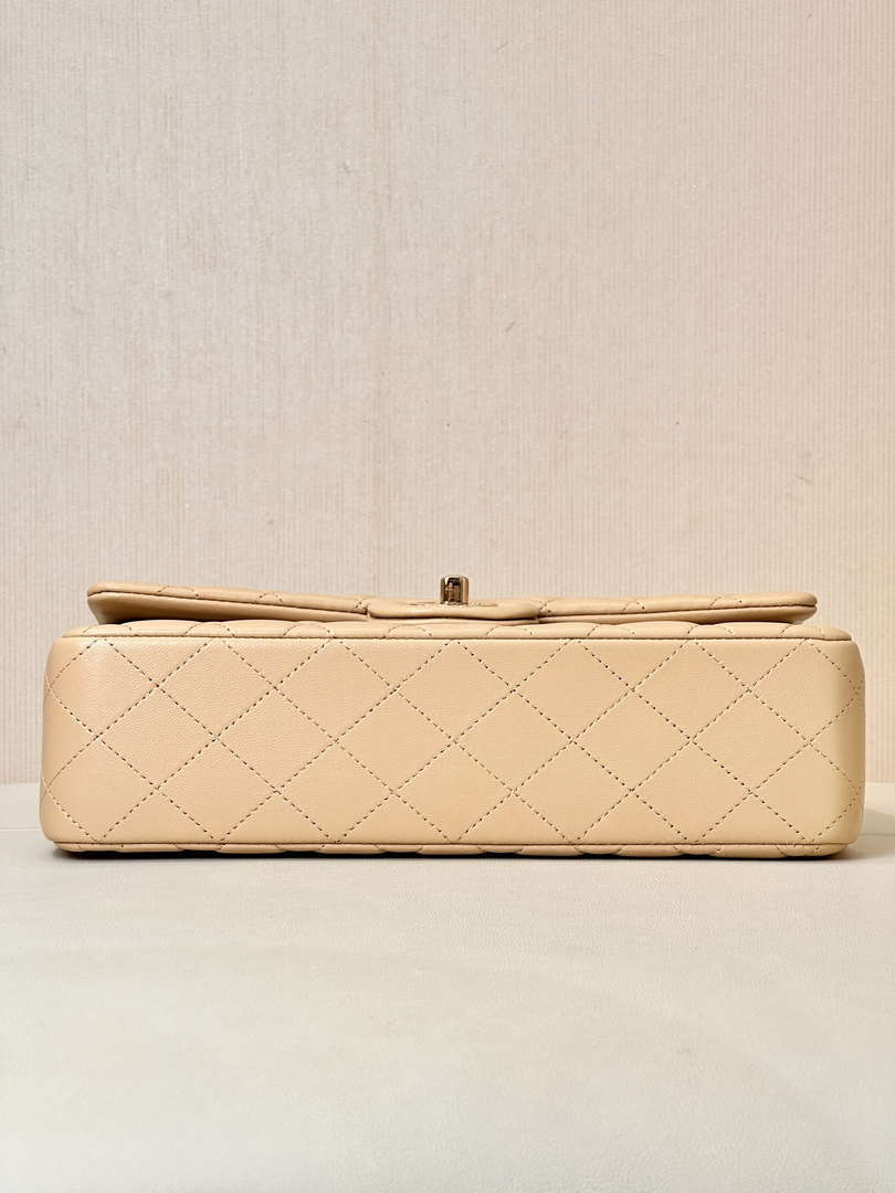 Chanel A01112 Flap Classic 11.12 Handbag Lambskin & Gold-Tone Metal Apricot