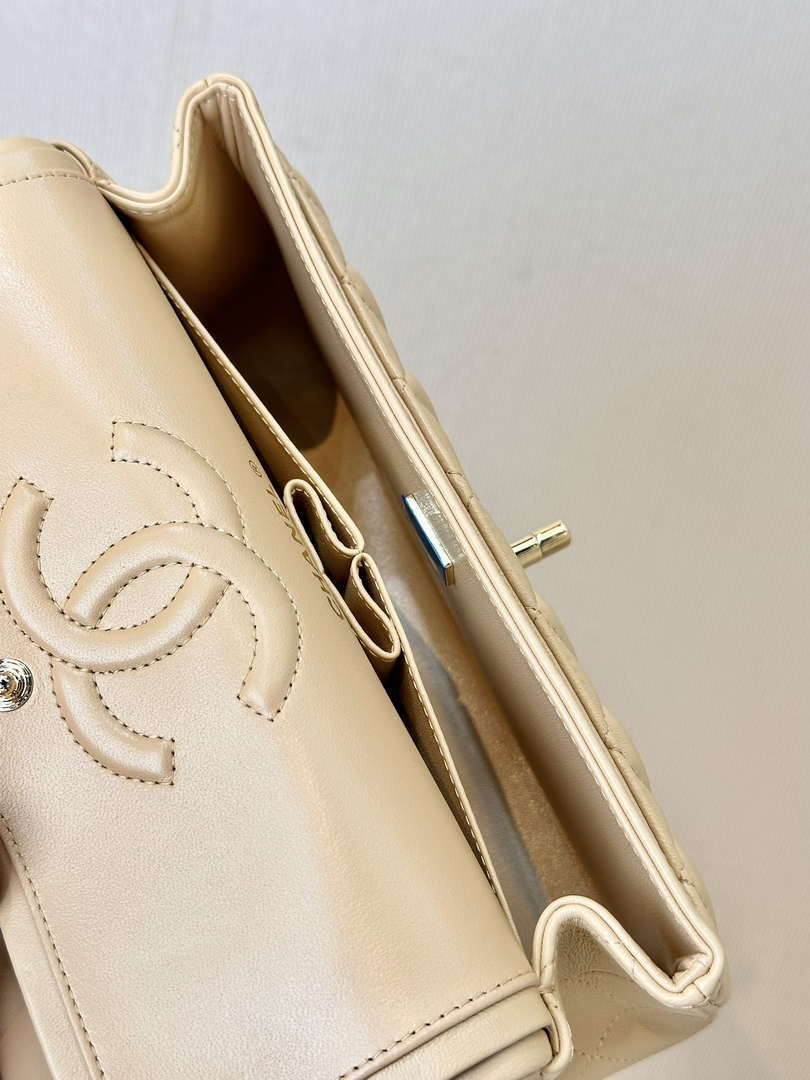 Chanel A01112 Flap Classic 11.12 Handbag Lambskin & Gold-Tone Metal Apricot