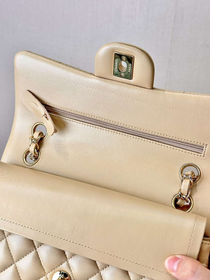 Chanel A01112 Flap Classic 11.12 Handbag Lambskin & Gold-Tone Metal Apricot - Default Title - View 18