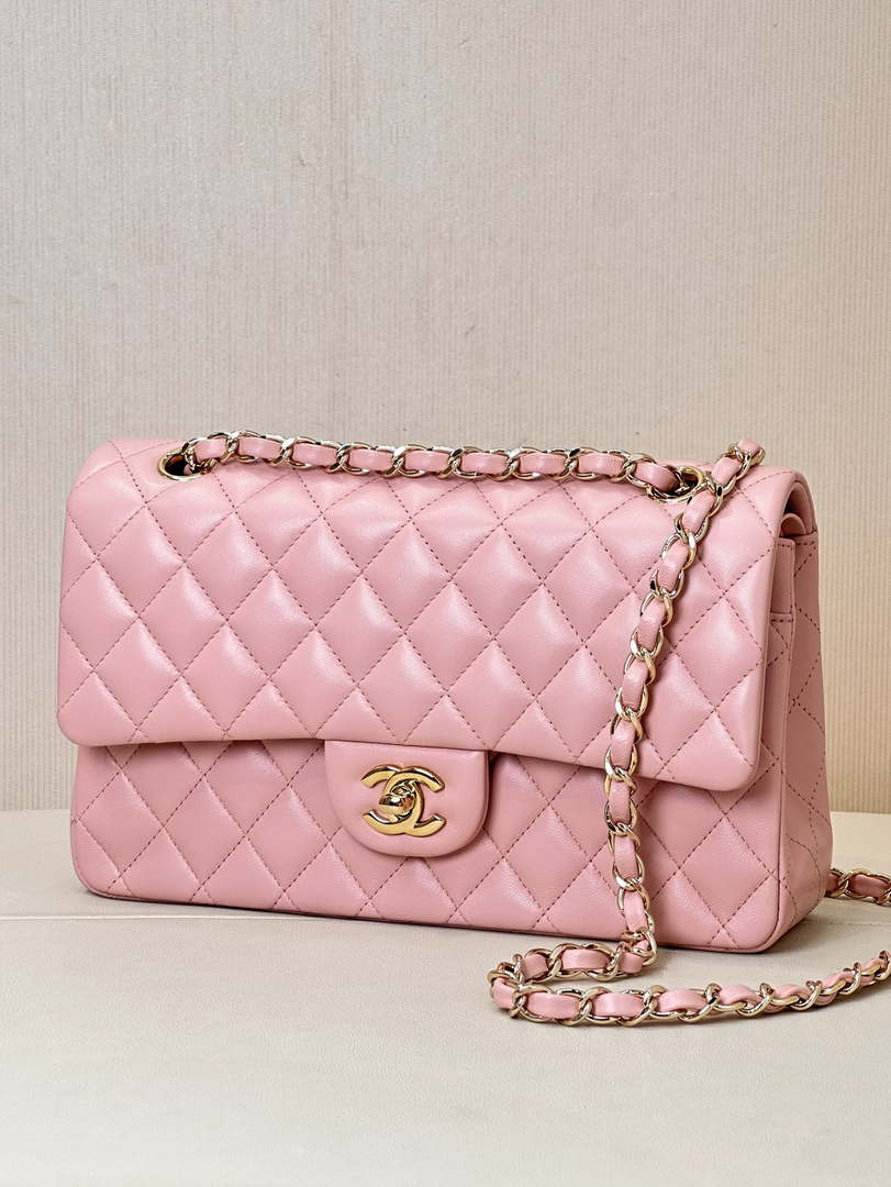 Chanel A01112 Flap Classic 11.12 Handbag Lambskin & Gold-Tone Metal Cherry Blossom Pink - Default Title - View 3