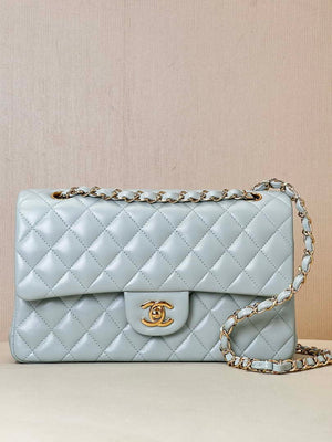 Chanel A01112 Flap Classic 11.12 Handbag Lambskin & Gold-Tone Metal Light Blue - Default Title - View 1
