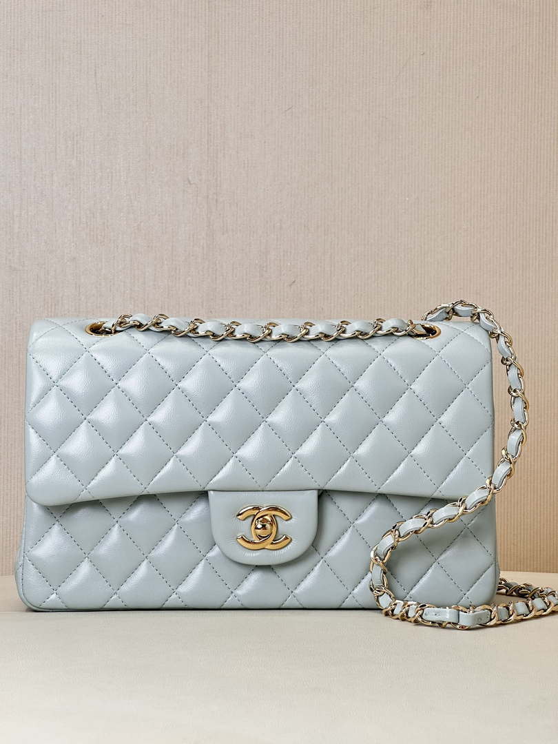 Chanel A01112 Flap Classic 11.12 Handbag Lambskin & Gold-Tone Metal Light Blue - Default Title - View 1