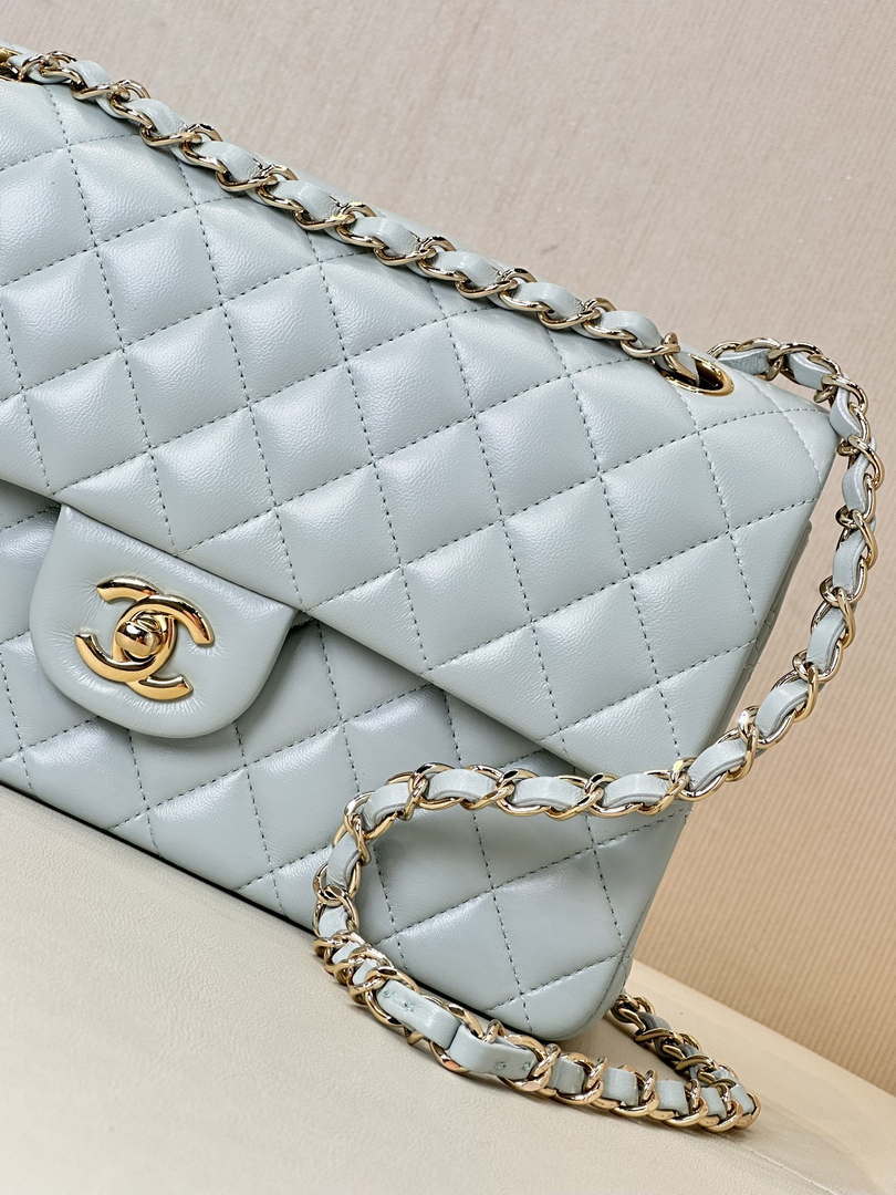Chanel A01112 Flap Classic 11.12 Handbag Lambskin & Gold-Tone Metal Light Blue - Default Title - View 6