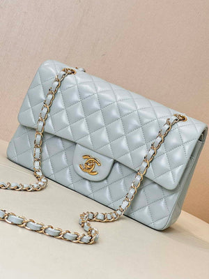 Chanel A01112 Flap Classic 11.12 Handbag Lambskin & Gold-Tone Metal Light Blue - Default Title - View 7