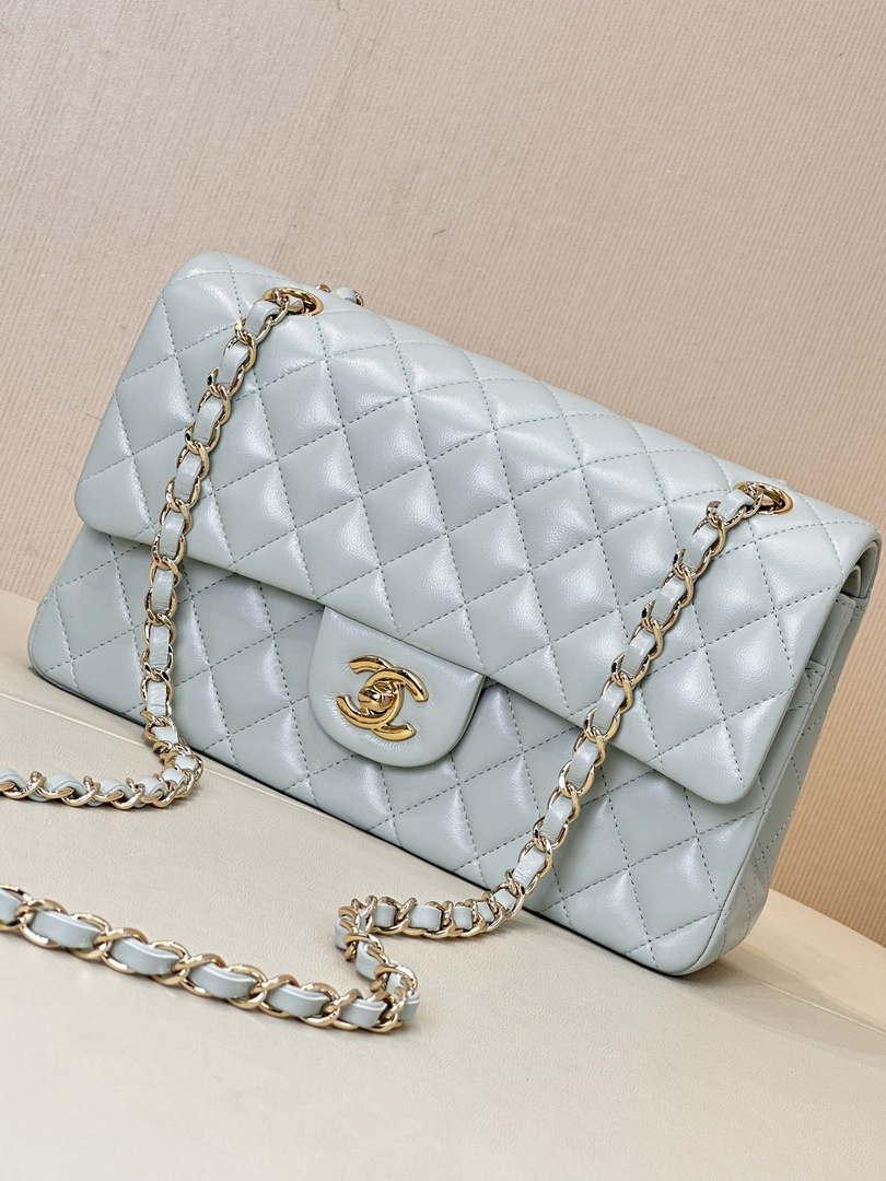 Chanel A01112 Flap Classic 11.12 Handbag Lambskin & Gold-Tone Metal Light Blue