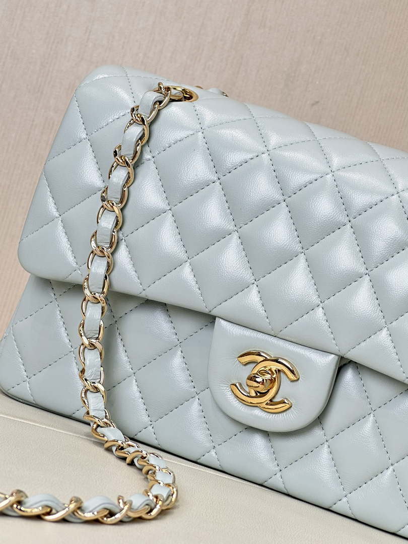 Chanel A01112 Flap Classic 11.12 Handbag Lambskin & Gold-Tone Metal Light Blue