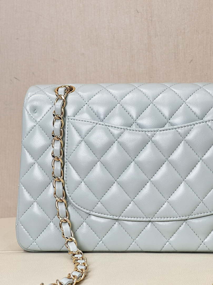 Chanel A01112 Flap Classic 11.12 Handbag Lambskin & Gold-Tone Metal Light Blue - Default Title - View 10