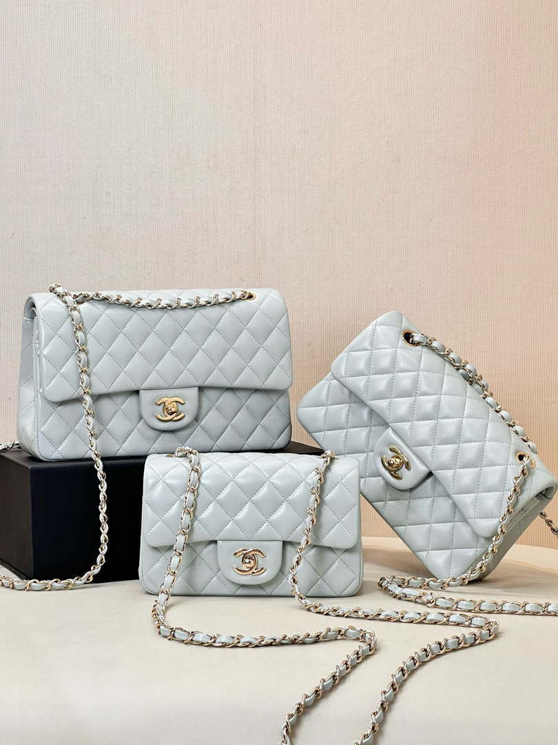 Chanel A01112 Flap Classic 11.12 Handbag Lambskin & Gold-Tone Metal Light Blue