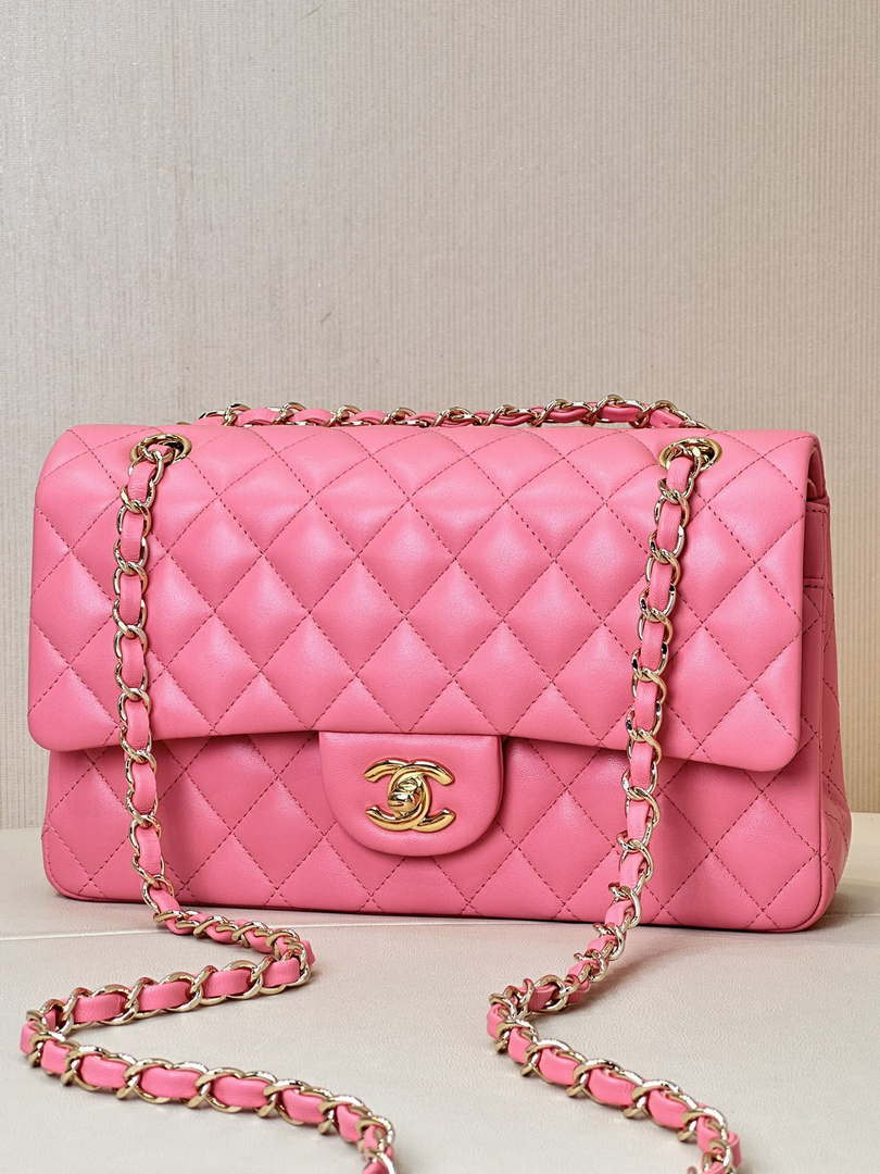 Chanel A01112 Flap Classic 11.12 Handbag Lambskin & Gold-Tone Metal Rose Pink