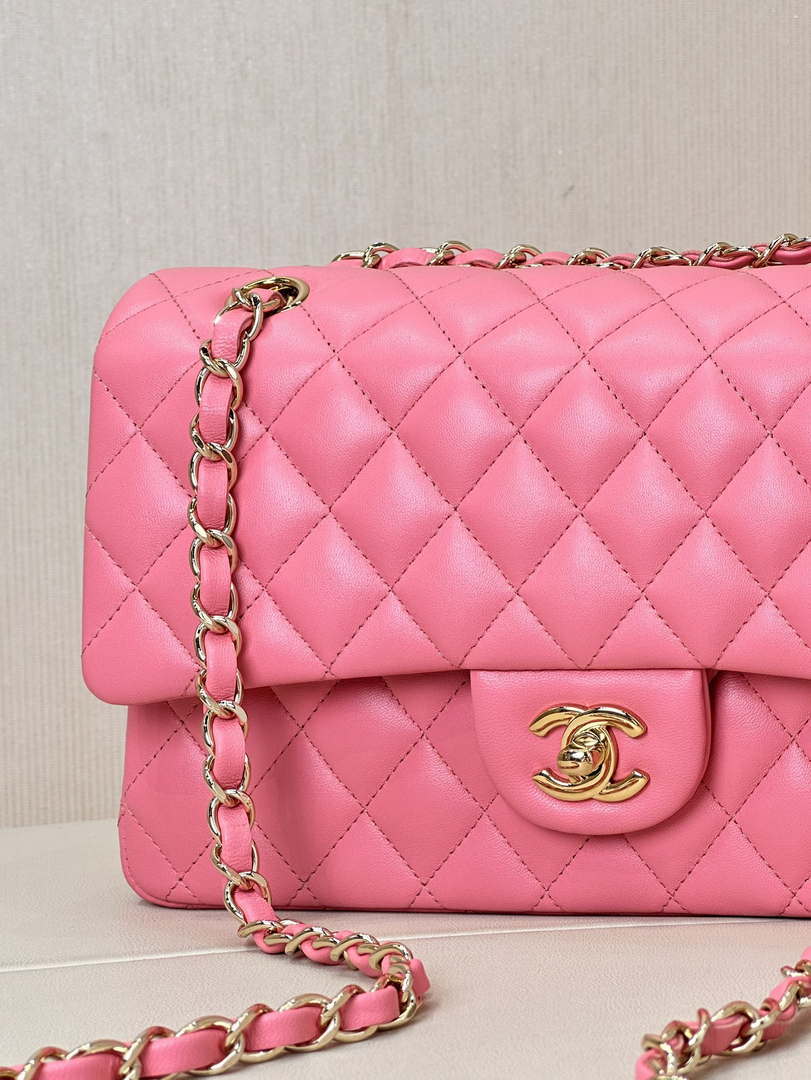 Chanel A01112 Flap Classic 11.12 Handbag Lambskin & Gold-Tone Metal Rose Pink