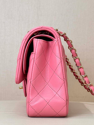 Chanel A01112 Flap Classic 11.12 Handbag Lambskin & Gold-Tone Metal Rose Pink - Default Title - View 3