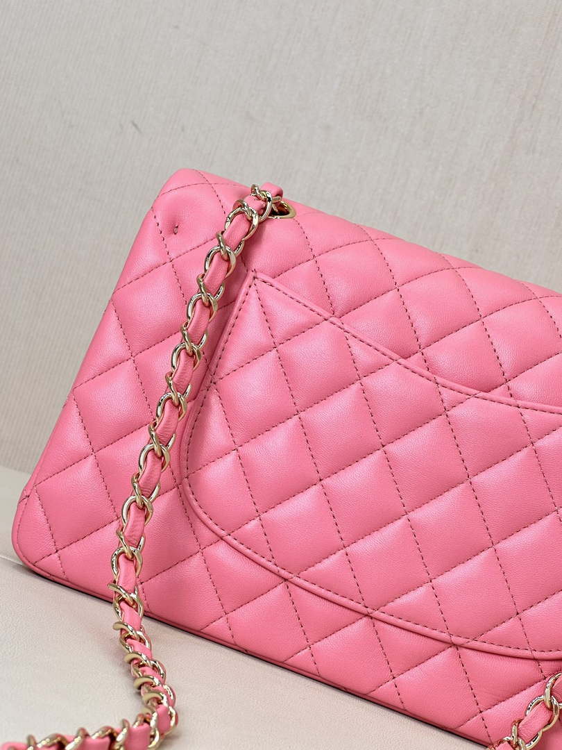 Chanel A01112 Flap Classic 11.12 Handbag Lambskin & Gold-Tone Metal Rose Pink