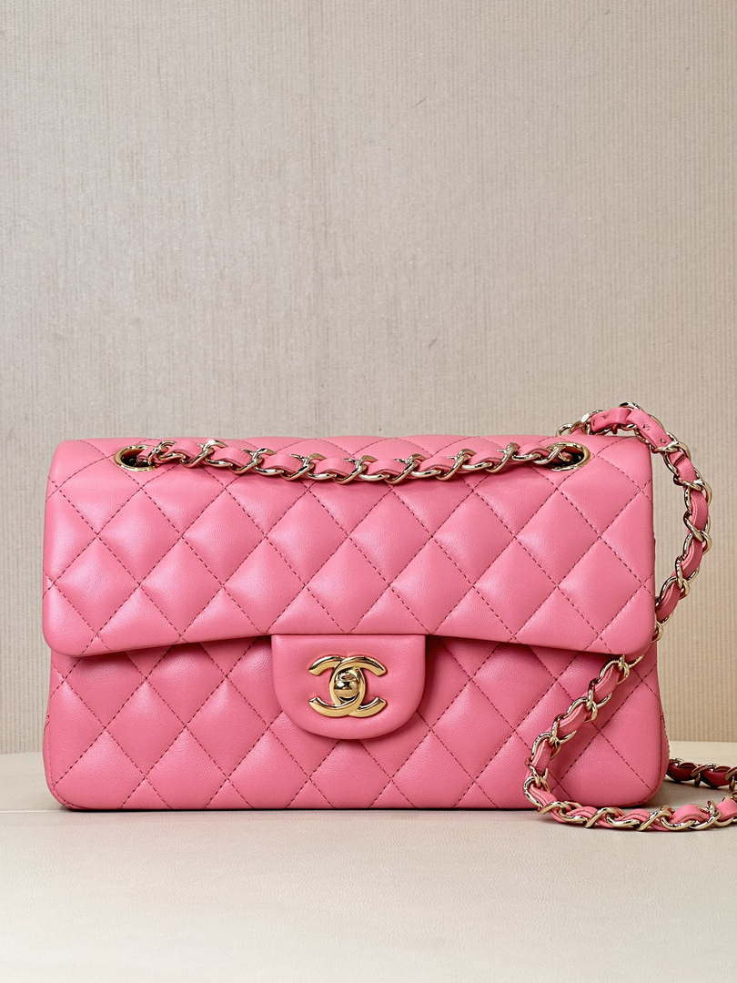 Chanel A01112 Flap Classic 11.12 Handbag Lambskin & Gold-Tone Metal Rose Pink
