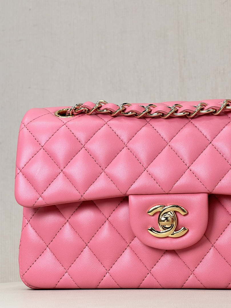 Chanel A01112 Flap Classic 11.12 Handbag Lambskin & Gold-Tone Metal Rose Pink