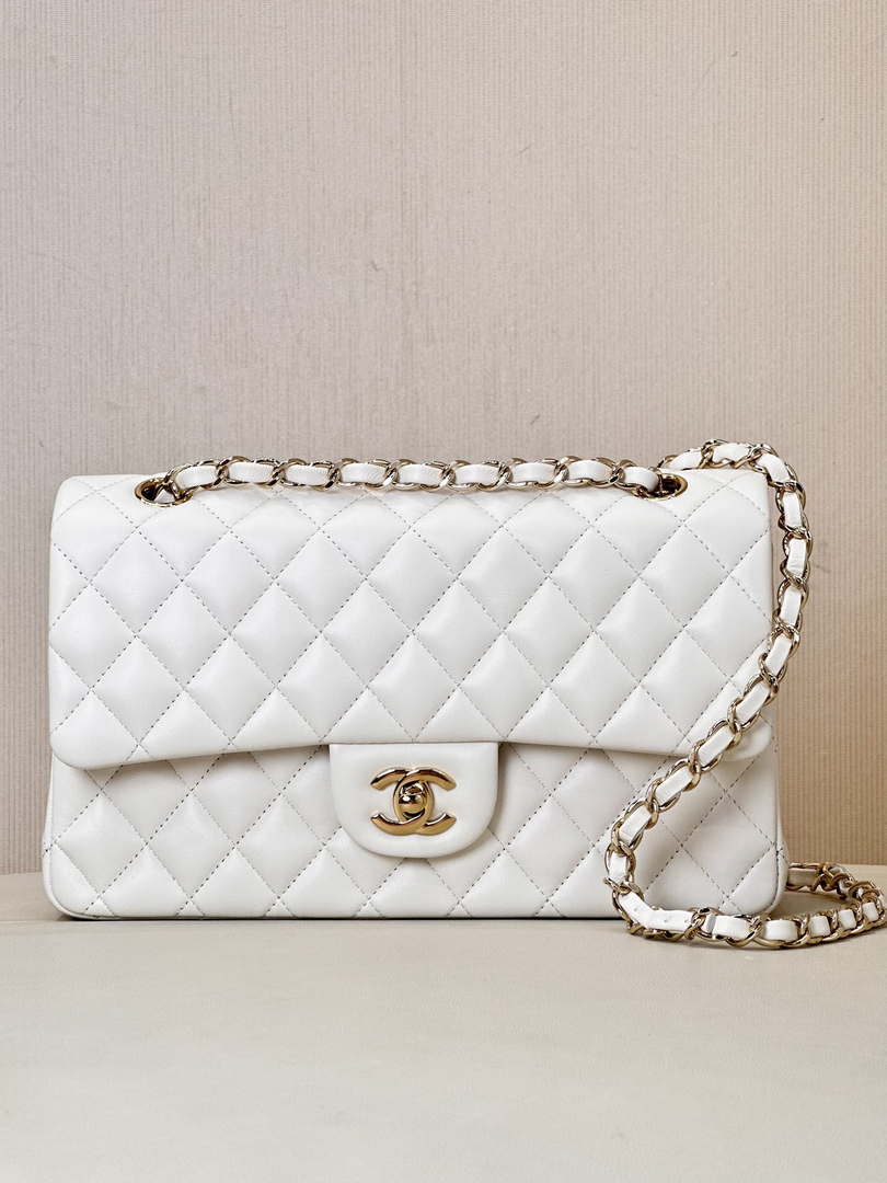 Chanel A01112 Flap Classic 11.12 Handbag Lambskin & Gold-Tone Metal White - Default Title - View 1