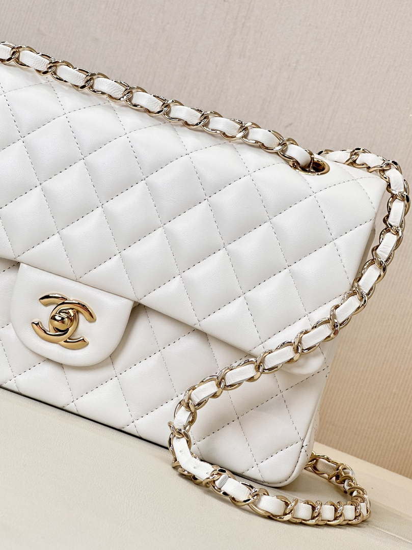 Chanel A01112 Flap Classic 11.12 Handbag Lambskin & Gold-Tone Metal White