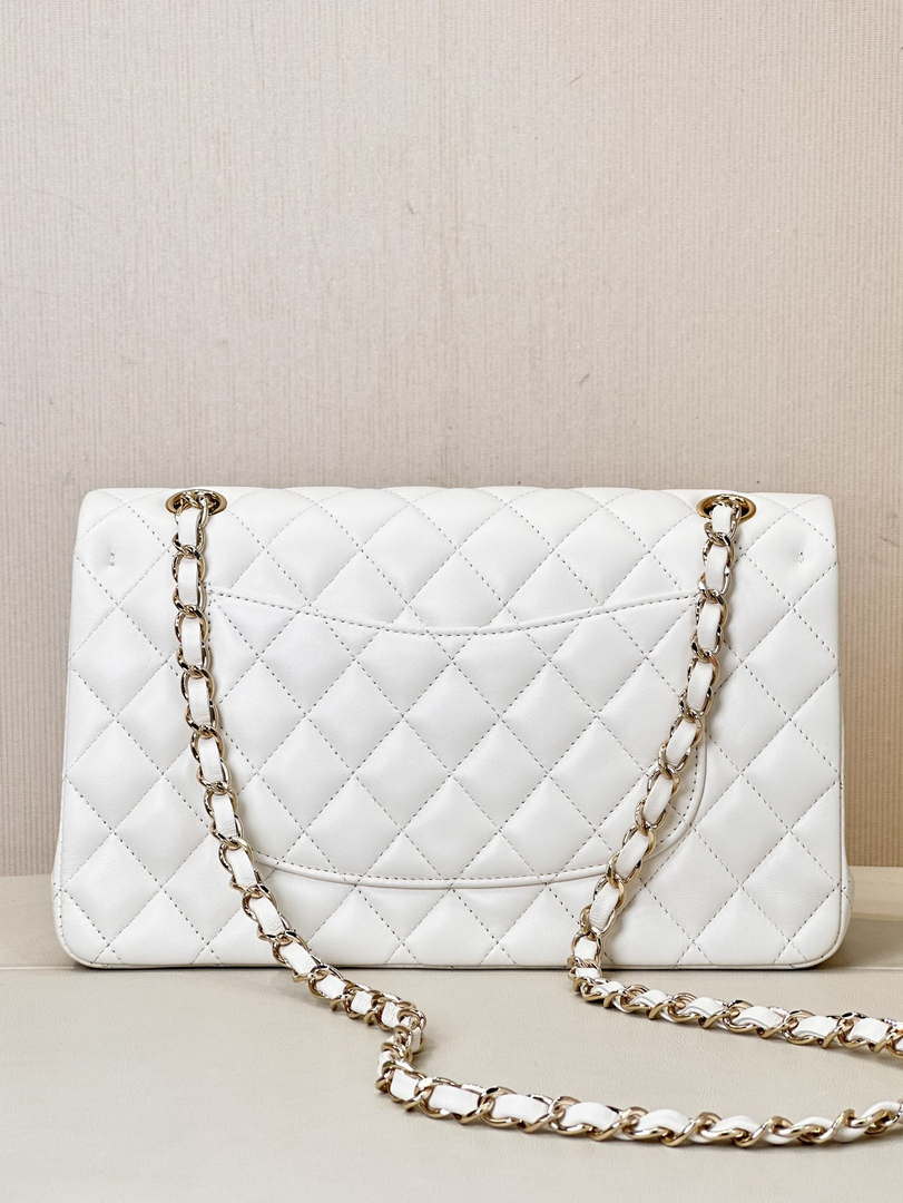 Chanel A01112 Flap Classic 11.12 Handbag Lambskin & Gold-Tone Metal White - Default Title - View 8