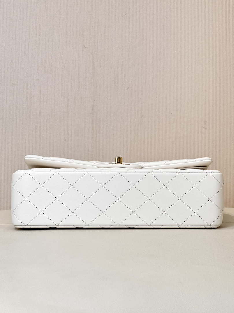 Chanel A01112 Flap Classic 11.12 Handbag Lambskin & Gold-Tone Metal White - Default Title - View 10