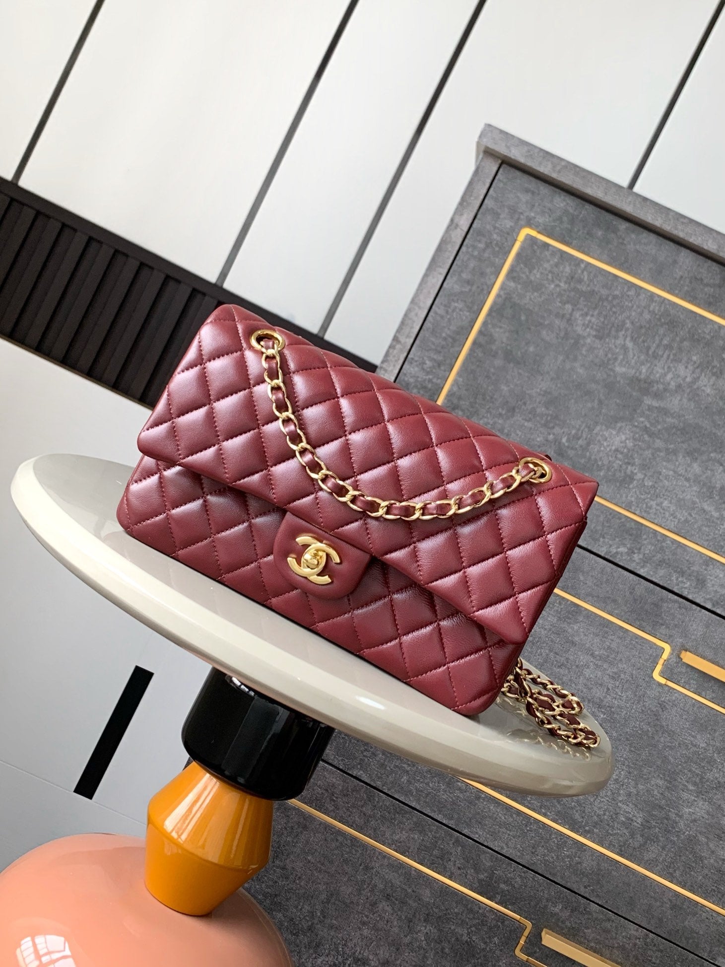 Chanel A01112 Flap Classic 11.12 Handbag Lambskin & Gold-Tone Metal Wine Red - Default Title - View 1