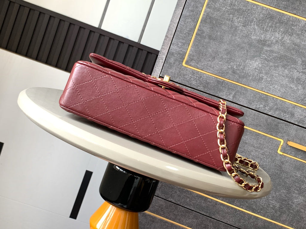 Chanel A01112 Flap Classic 11.12 Handbag Lambskin & Gold-Tone Metal Wine Red