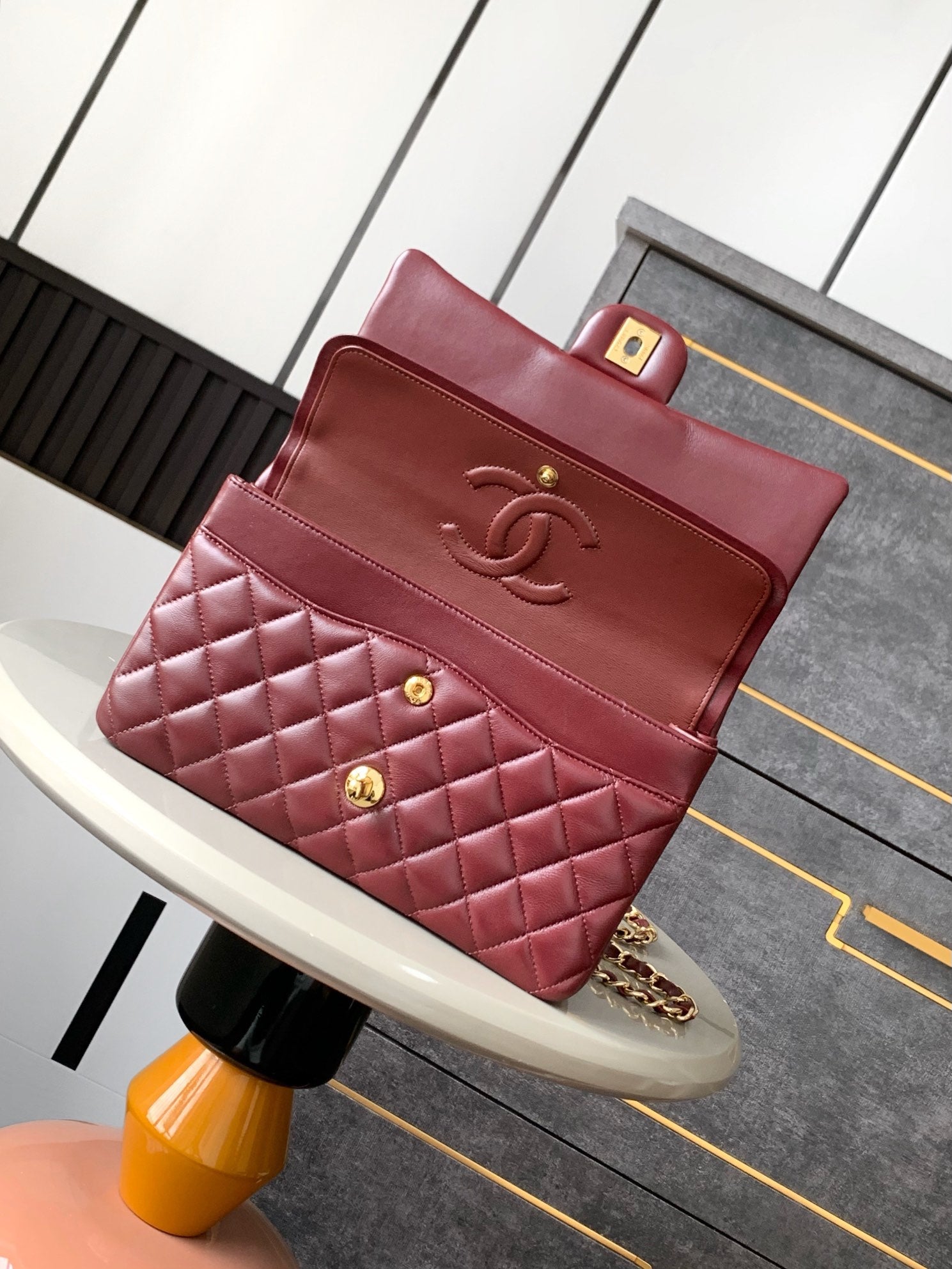 Chanel A01112 Flap Classic 11.12 Handbag Lambskin & Gold-Tone Metal Wine Red - Default Title - View 5