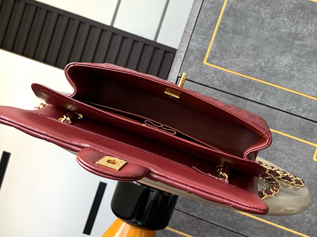 Chanel A01112 Flap Classic 11.12 Handbag Lambskin & Gold-Tone Metal Wine Red