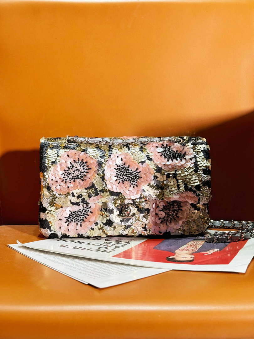 Chanel A01112 Flap Classic 11.12 Handbag Lambskin & Silver-Tone Sequins and glass pearls - Default Title - View 1