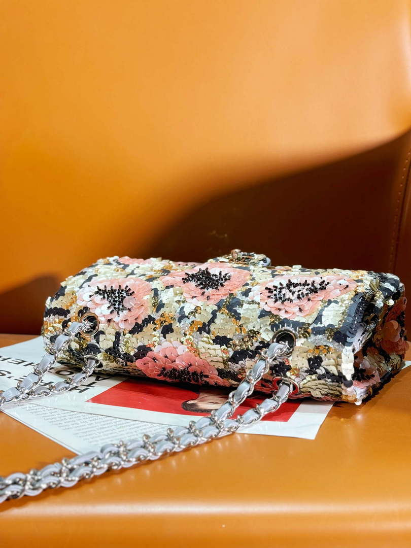Chanel A01112 Flap Classic 11.12 Handbag Lambskin & Silver-Tone Sequins and glass pearls - Default Title - View 4