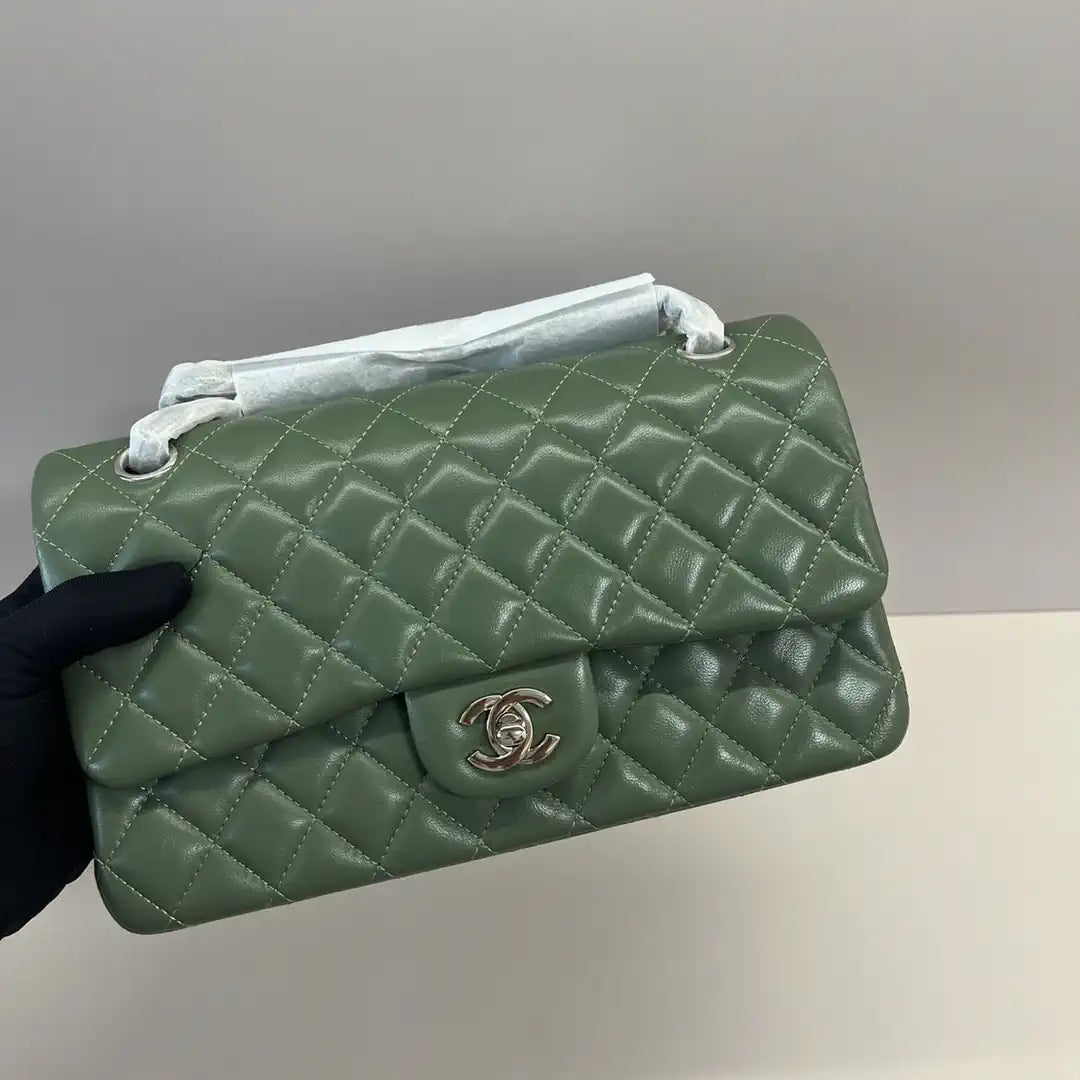 Chanel A01112 Flap Classic 11.12 Handbag Lambskin Dark Green