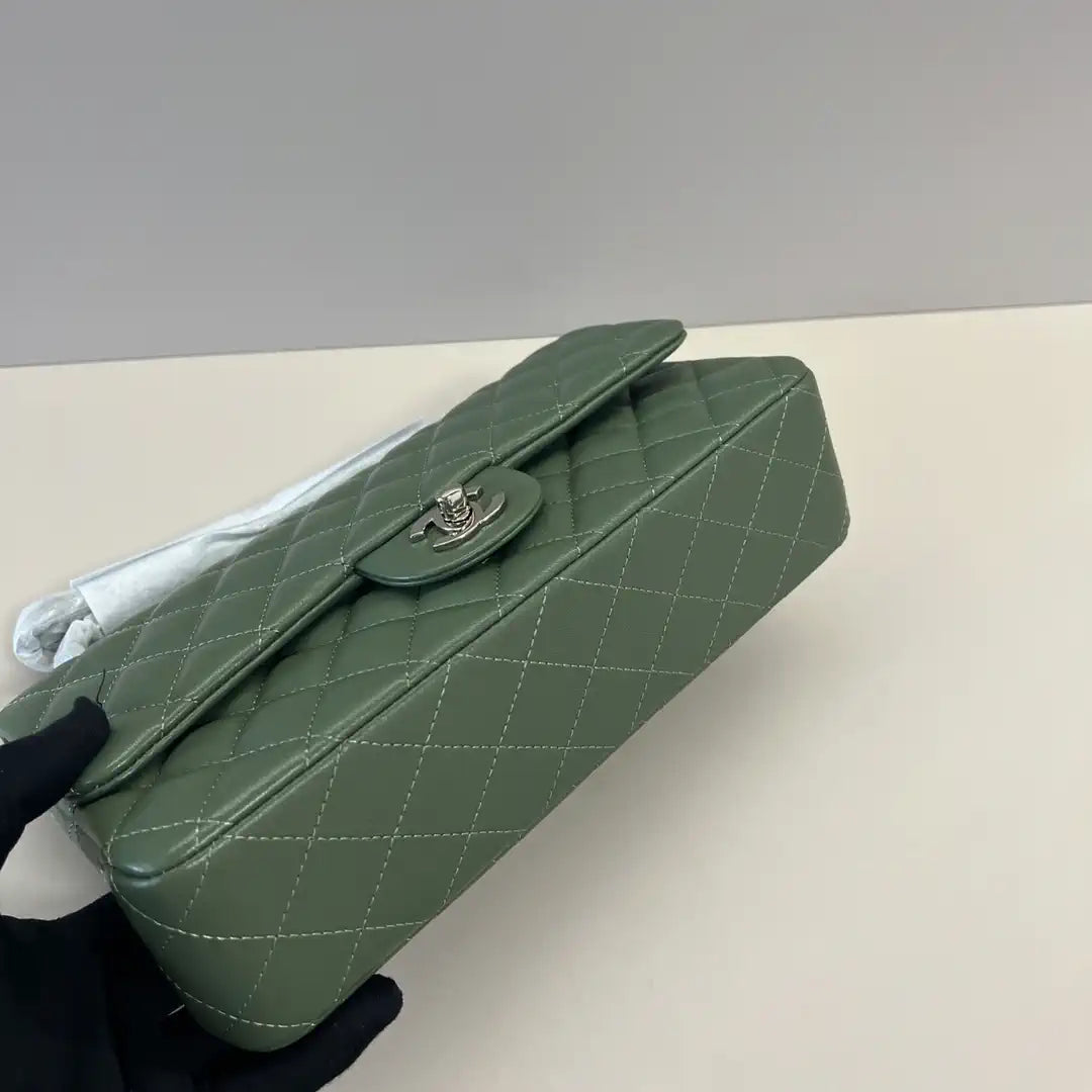 Chanel A01112 Flap Classic 11.12 Handbag Lambskin Dark Green