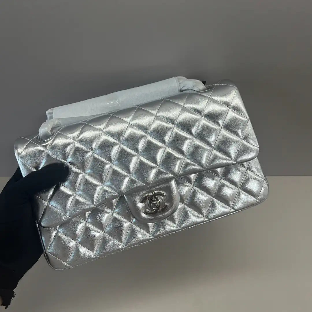 Chanel A01112 Flap Classic 11.12 Handbag Lambskin Silver
