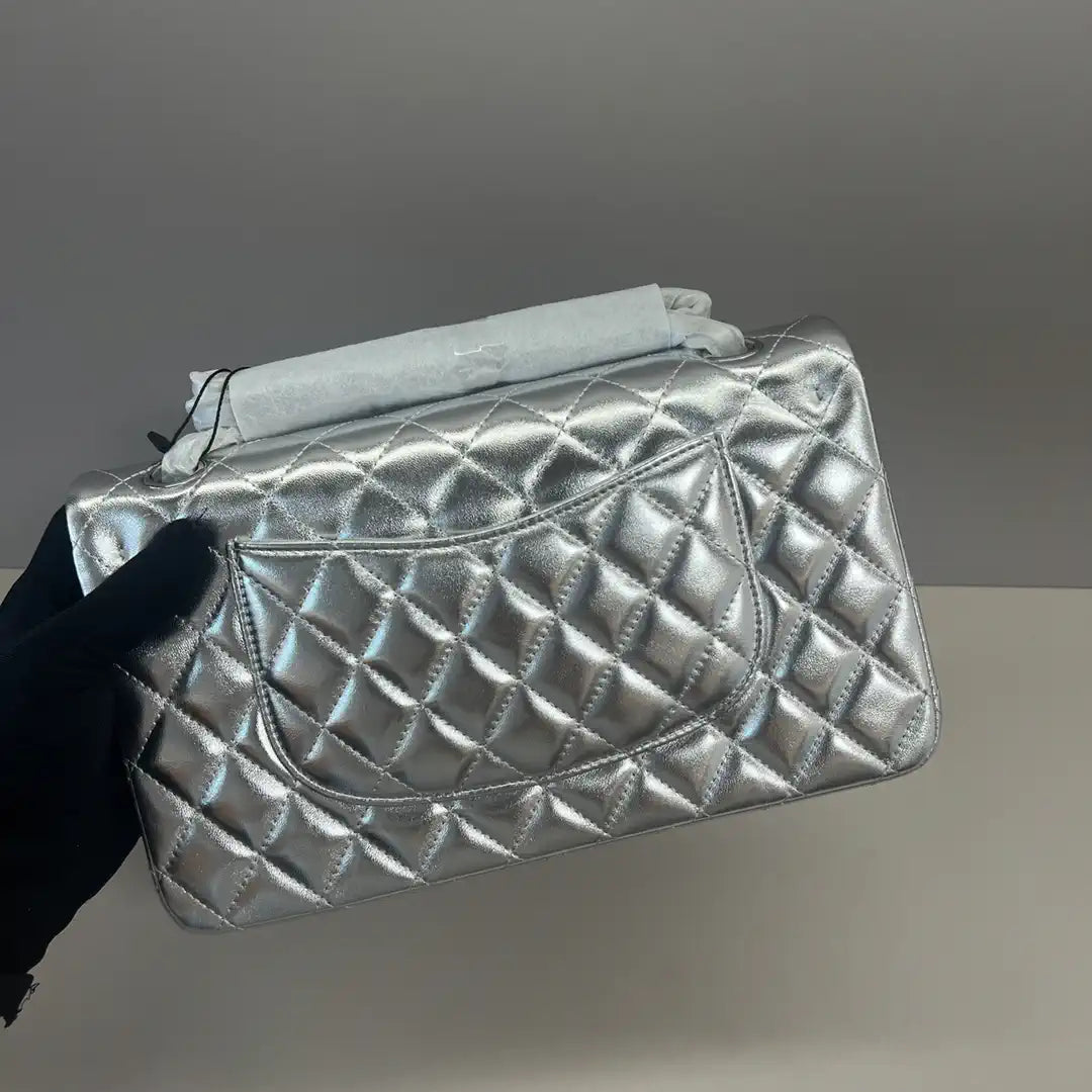 Chanel A01112 Flap Classic 11.12 Handbag Lambskin Silver