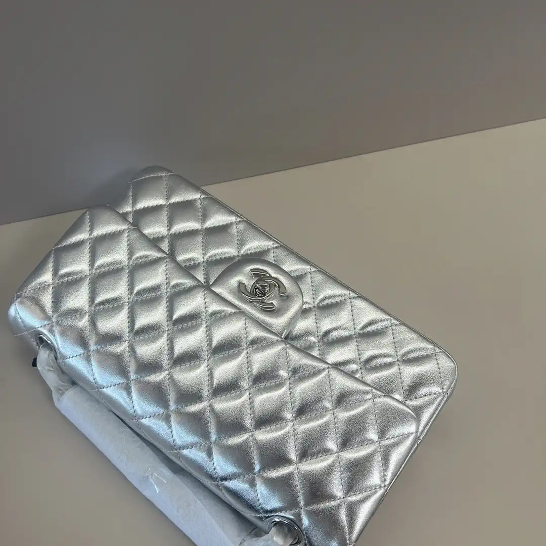 Chanel A01112 Flap Classic 11.12 Handbag Lambskin Silver