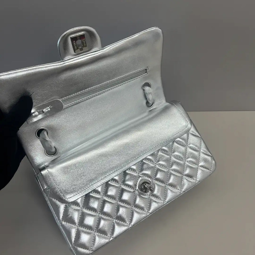 Chanel A01112 Flap Classic 11.12 Handbag Lambskin Silver